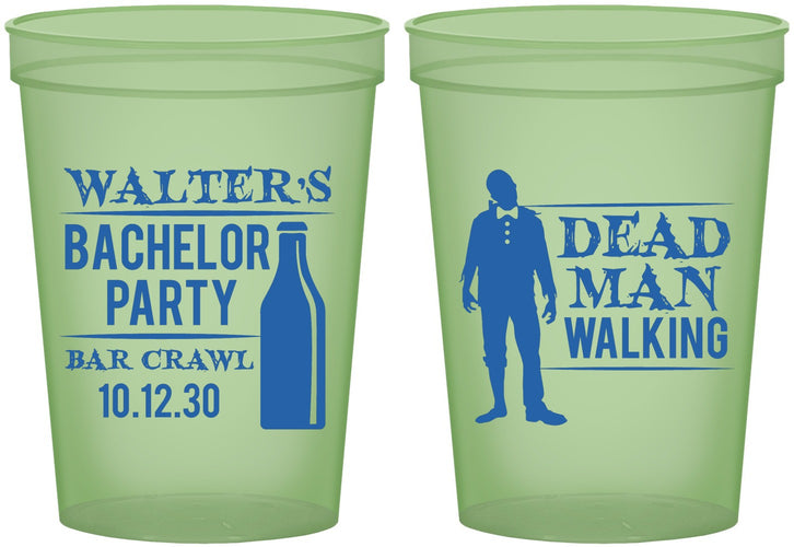 Custom Bachelor Party 16 oz Glow In The Dark Cups - Dead Man Walking | 40011