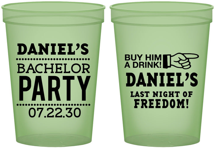 Custom Bachelor Party 16 oz Glow In The Dark Cups - Last Night Of Freedom | 40029