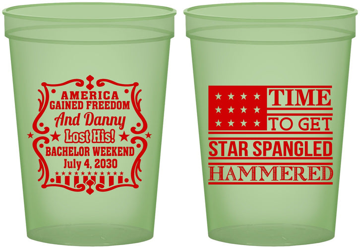 Custom Bachelor Party 16 oz Glow In The Dark Cups - Star Spangled Hammered | 40032