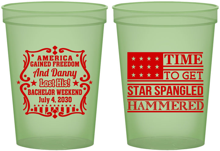 Custom Bachelor Party 16 oz Glow In The Dark Cups - Star Spangled Hammered | 40032