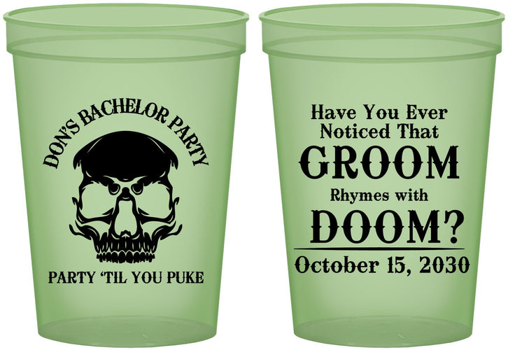 Custom Bachelor Party 16 oz Glow In The Dark Cups - Groom Doom Skull | 40041