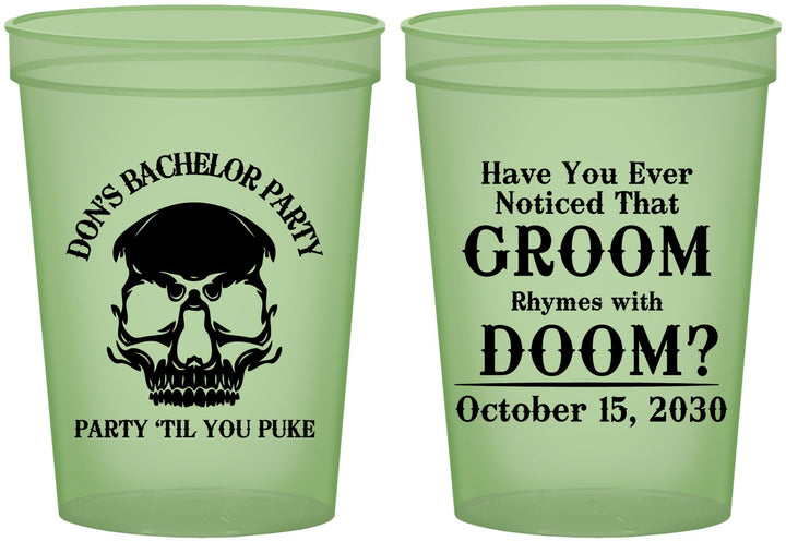 Custom Bachelor Party 16 oz Glow In The Dark Cups - Groom Doom Skull | 40041