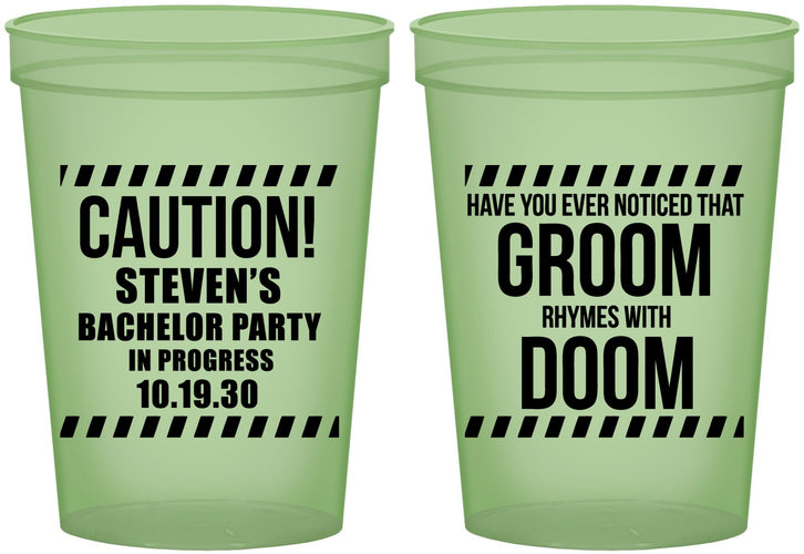 Custom Bachelor Party 16 oz Glow In The Dark Cups - Groom Rhymes Doom | 40042