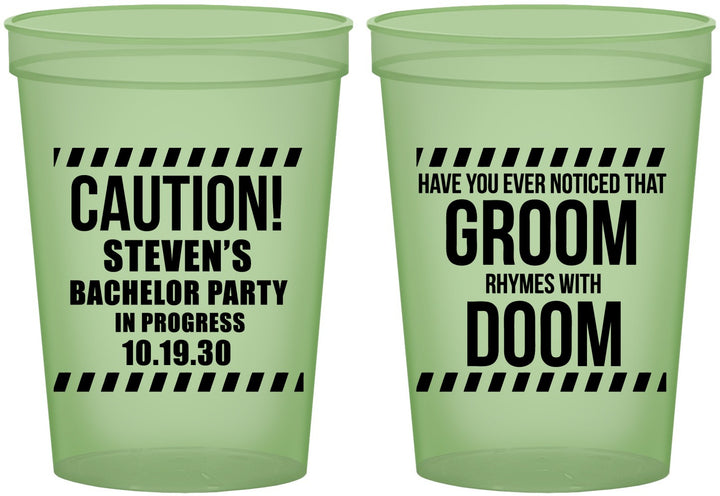 Custom Bachelor Party 16 oz Glow In The Dark Cups - Groom Rhymes Doom | 40042