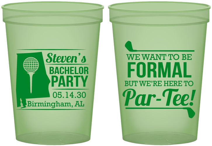 Custom Bachelor Party 16 oz Glow In The Dark Cups - Golf Par Tee | 40043