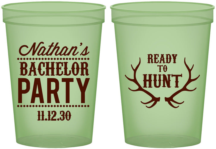 Custom Bachelor Party 16 oz Glow In The Dark Cups - Ready To Hunt | 40044