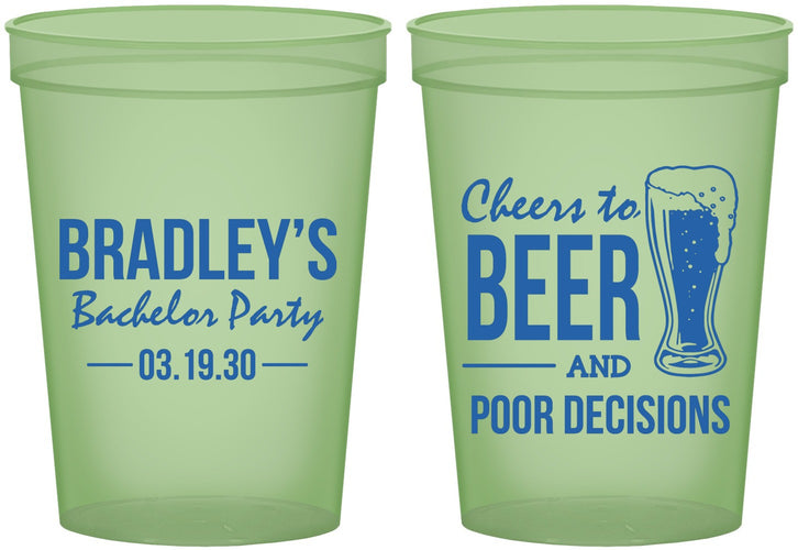 Custom Bachelor Party 16 oz Glow In The Dark Cups - Beer Pour Decisions | 40045