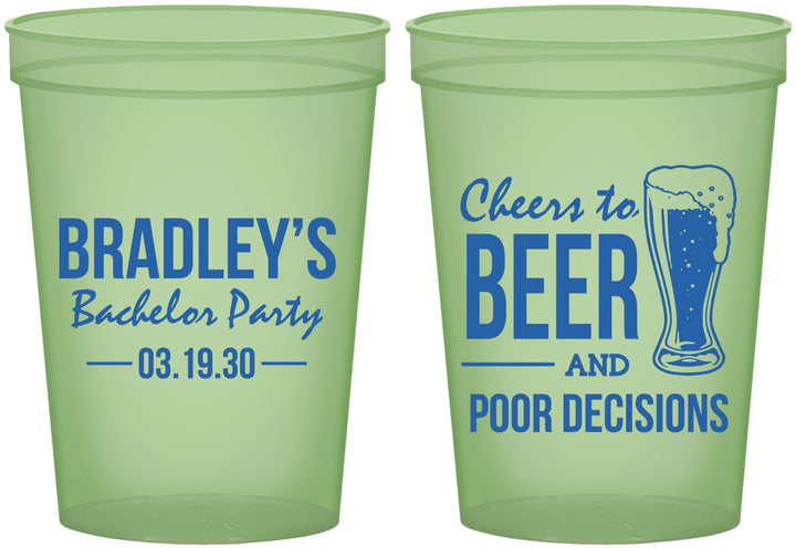 Custom Bachelor Party 16 oz Glow In The Dark Cups - Beer Pour Decisions | 40045