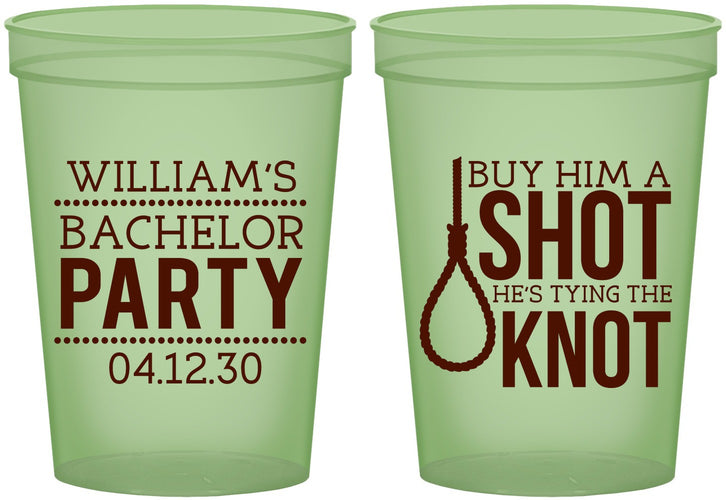 Custom Bachelor Party 16 oz Glow In The Dark Cups - Buy Him A Shot | 40051