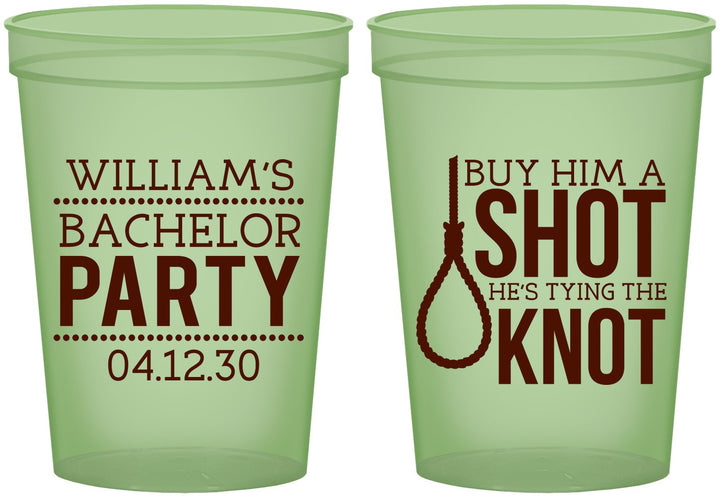 Custom Bachelor Party 16 oz Glow In The Dark Cups - Buy Him A Shot | 40051