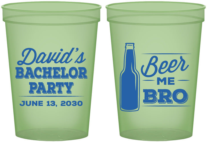 Custom Bachelor Party 16 oz Glow In The Dark Cups - Beer Me Bro | 40071