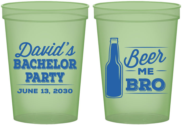 Custom Bachelor Party 16 oz Glow In The Dark Cups - Beer Me Bro | 40071