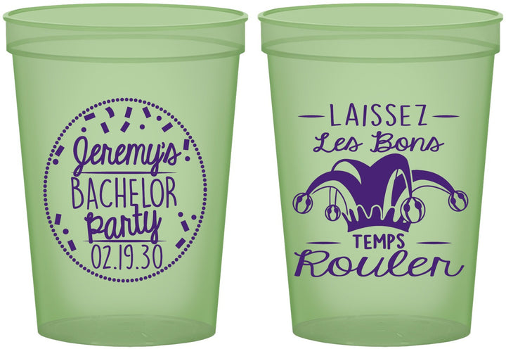 Custom Bachelor Party 16 oz Glow In The Dark Cups - Mardi Gras | 40090