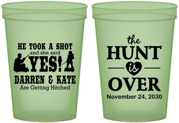 Custom Wedding 16 oz Glow In The Dark Cups - The Hunt Is Over | 403