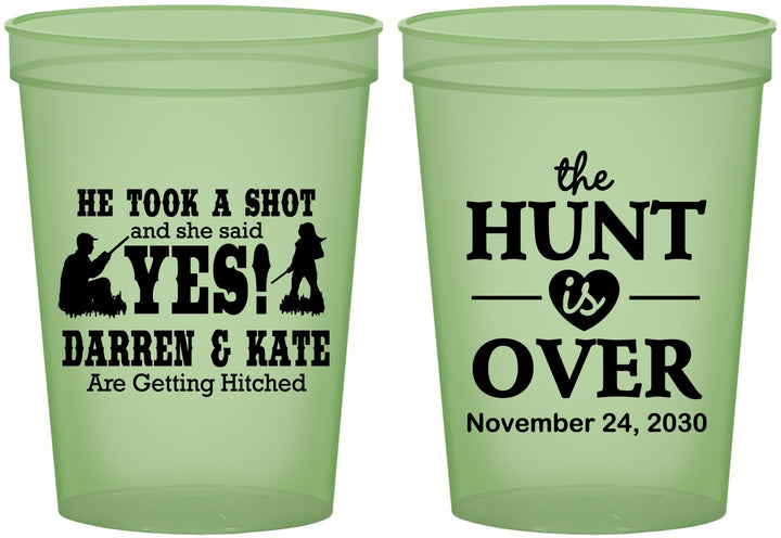 Custom Wedding 16 oz Glow In The Dark Cups - The Hunt Is Over | 403