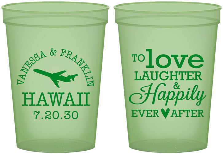 Custom Wedding 16 oz Glow In The Dark Cups - Love Laughter Happily | 404