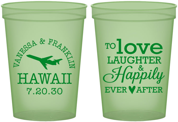 Custom Wedding 16 oz Glow In The Dark Cups - Love Laughter Happily | 404