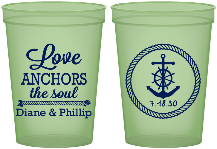 Custom Wedding 16 oz Glow In The Dark Cups - Love Anchors The Soul | 405