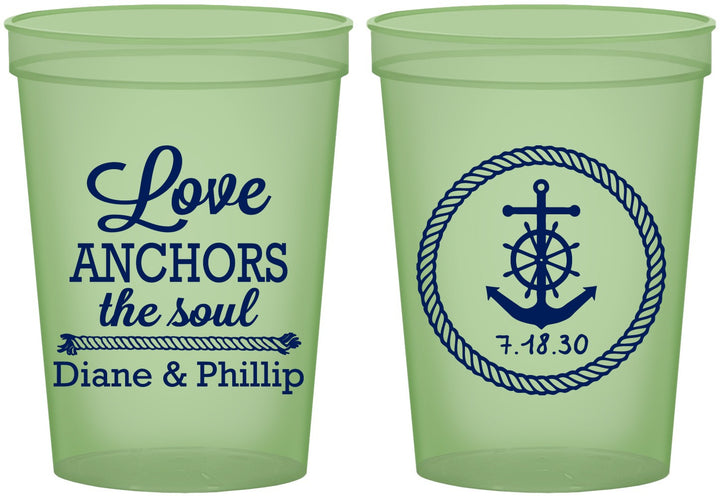 Custom Wedding 16 oz Glow In The Dark Cups - Love Anchors The Soul | 405