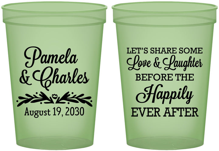 Custom Wedding 16 oz Glow In The Dark Cups - Love Laughter Happily | 409