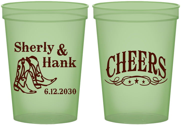 Custom Wedding 16 oz Glow In The Dark Cups - Cheers Cowboy | 411