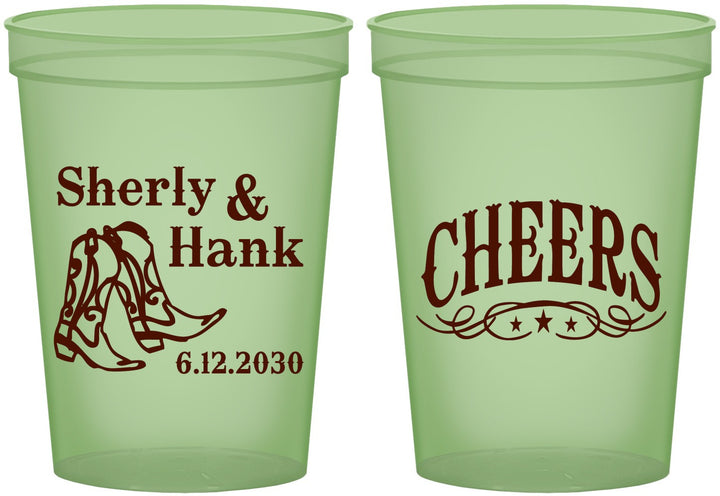 Custom Wedding 16 oz Glow In The Dark Cups - Cheers Cowboy | 411