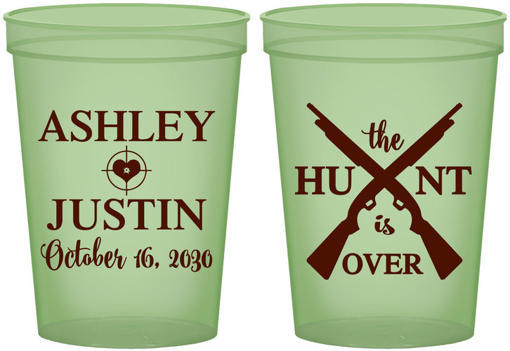Custom Wedding 16 oz Glow In The Dark Cups - The Hunt Is Over | 412