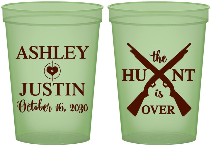 Custom Wedding 16 oz Glow In The Dark Cups - The Hunt Is Over | 412
