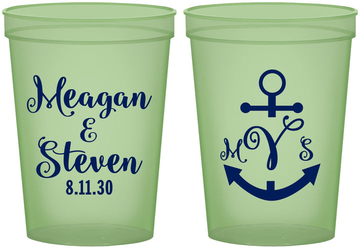 Custom Wedding 16 oz Glow In The Dark Cups - Monogram Nautical | 414