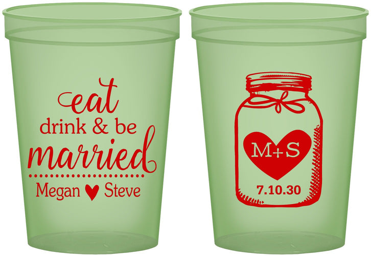 Custom Wedding 16 oz Glow In The Dark Cups - Mason Jar | 415