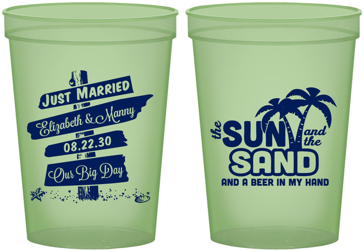 Custom Wedding 16 oz Glow In The Dark Cups - Sun Sand Drink In My Hand | 416