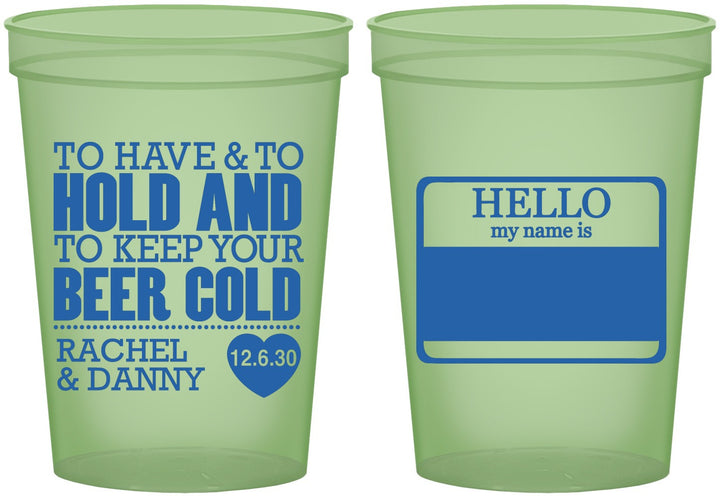 Custom Wedding 16 oz Glow In The Dark Cups - Hello My Name Is | 418