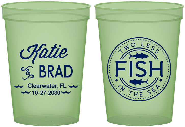 Custom Wedding 16 oz Glow In The Dark Cups - Two Less Fish In The Sea | 421