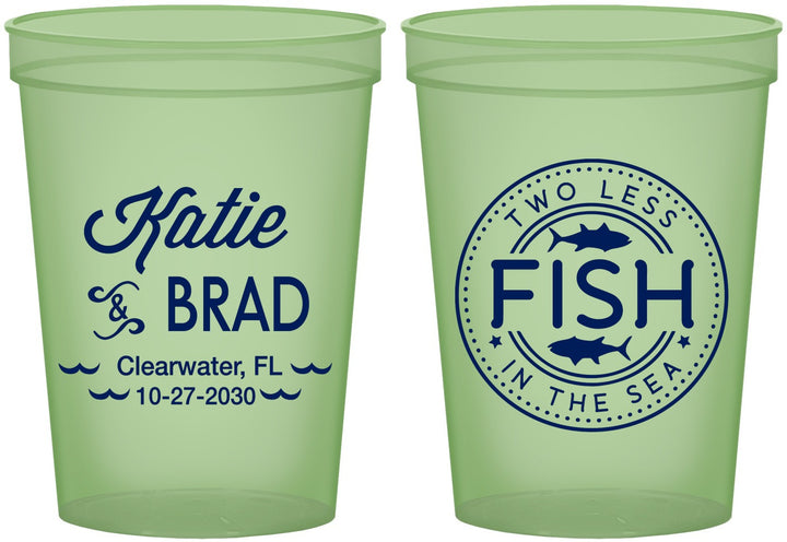 Custom Wedding 16 oz Glow In The Dark Cups - Two Less Fish In The Sea | 421