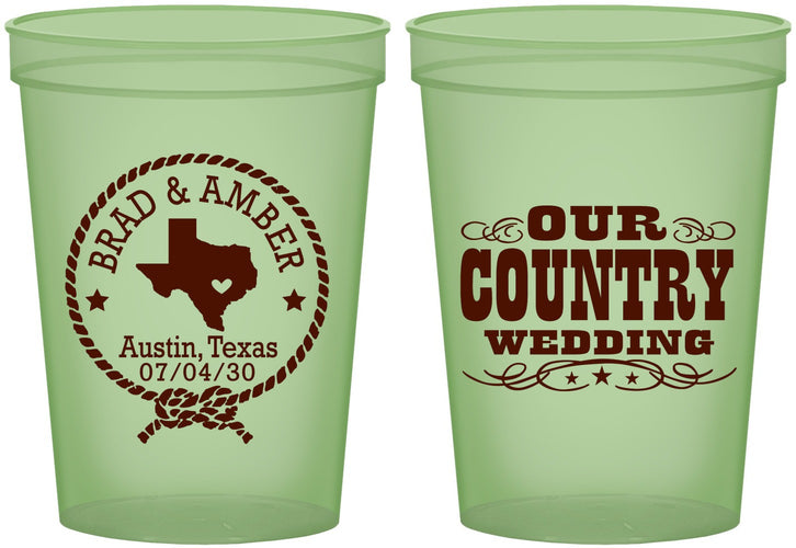 Custom Wedding 16 oz Glow In The Dark Cups - Country Texas | 424