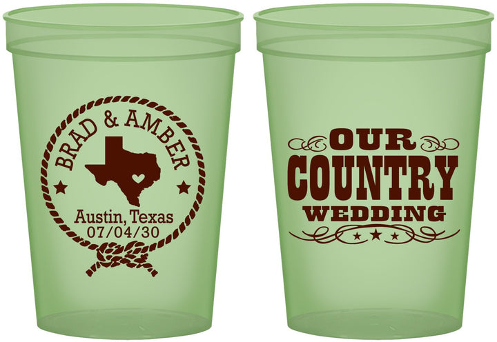 Custom Wedding 16 oz Glow In The Dark Cups - Country Texas | 424