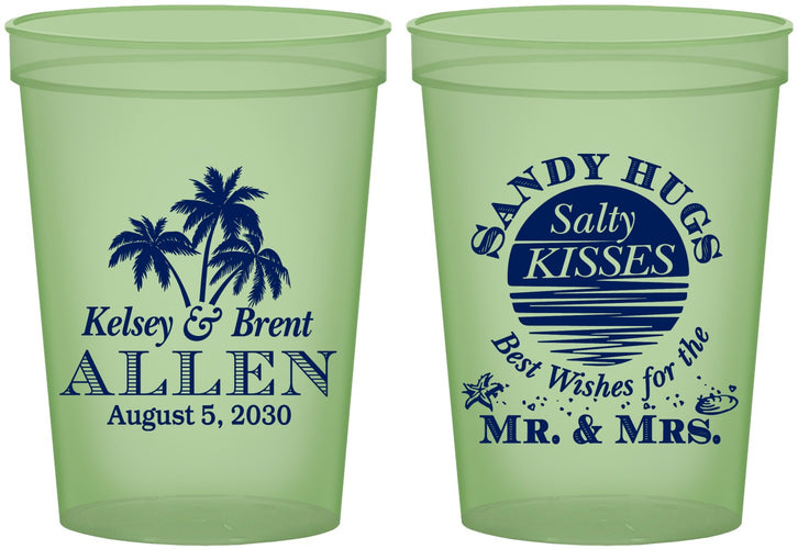 Custom Wedding 16 oz Glow In The Dark Cups - Sandy Hugs Salty Kisses | 425