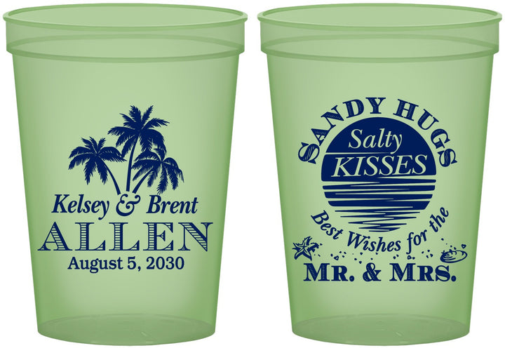 Custom Wedding 16 oz Glow In The Dark Cups - Sandy Hugs Salty Kisses | 425