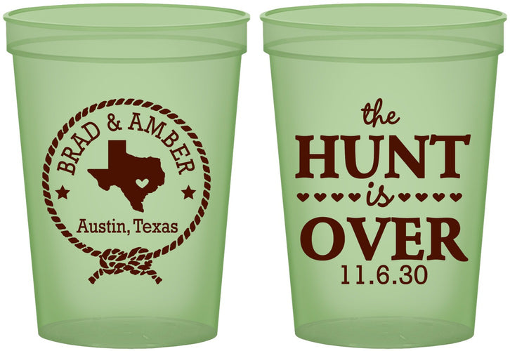 Custom Wedding 16 oz Glow In The Dark Cups - The Hunt Is Over | 426