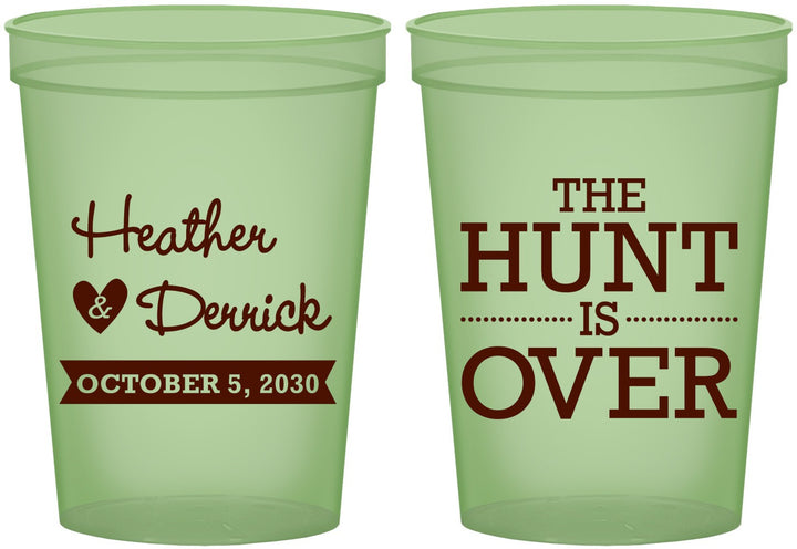 Custom Wedding 16 oz Glow In The Dark Cups - The Hunt Is Over | 427
