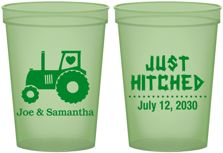 Custom Wedding 16 oz Glow In The Dark Cups - Just Hitched Tractor | 429