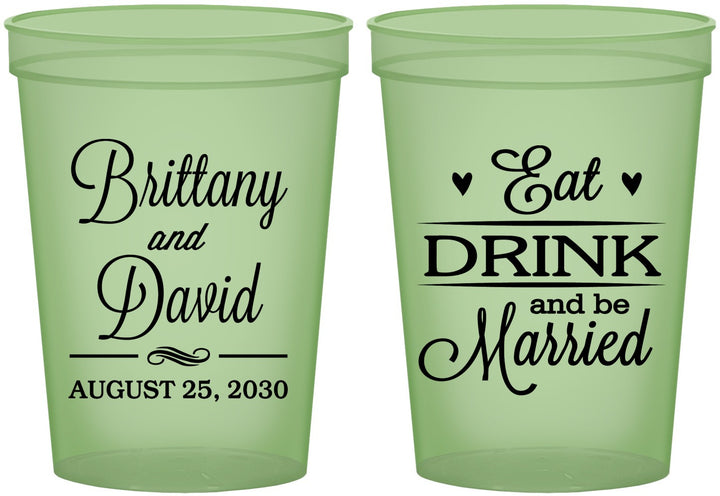 Custom Wedding 16 oz Glow In The Dark Cups - Eat Drink Be Married | 430