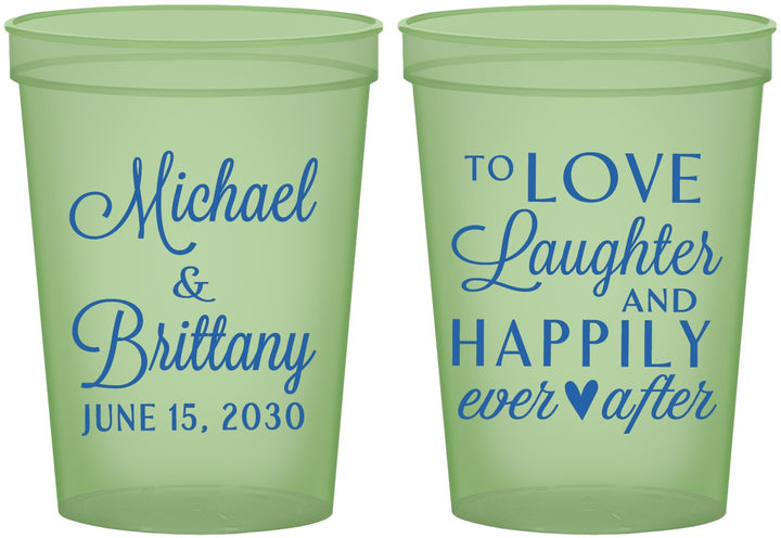 Custom Wedding 16 oz Glow In The Dark Cups - Love Laughter Happily | 432