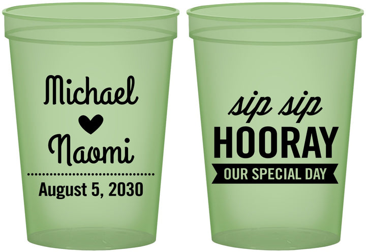 Custom Wedding 16 oz Glow In The Dark Cups - Sip Sip Hooray | 437