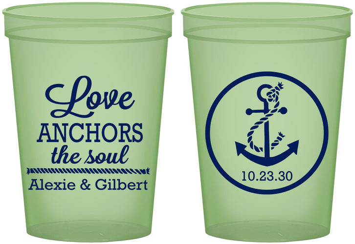 Custom Wedding 16 oz Glow In The Dark Cups - Love Anchors The Soul | 440