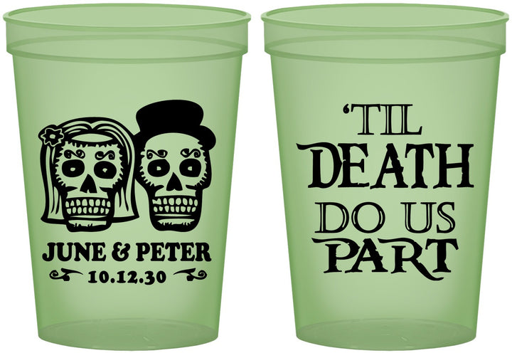 Custom Wedding 16 oz Glow In The Dark Cups - Til Death Do Us Part | 441