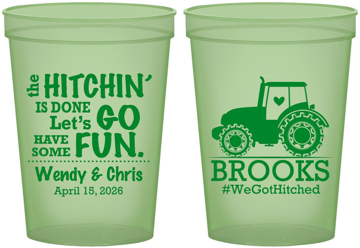 Custom Wedding 16 oz Glow In The Dark Cups - Tractor Hitchin | 448