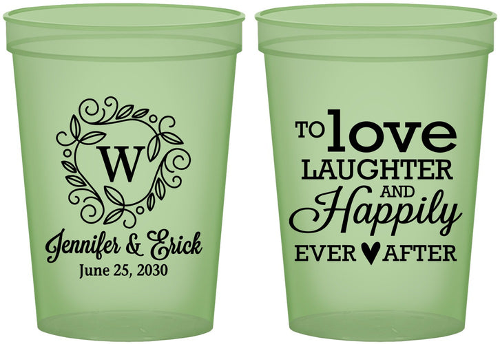 Custom Wedding 16 oz Glow In The Dark Cups - Love Laughter Happily | 461