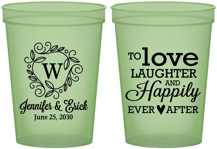 Custom Wedding 16 oz Glow In The Dark Cups - Love Laughter Happily | 461