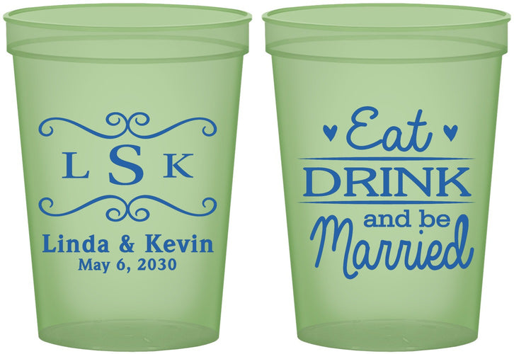 Custom Wedding 16 oz Glow In The Dark Cups - Eat Drink Be Married | 463